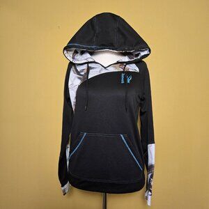 Huntworth Womens‎ Hoodie Medium Long Sleeve Black Blue Camo Pullover Kangaroo